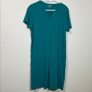 Serengeti Teal Short Sleeve Ladder V-Neck Dress